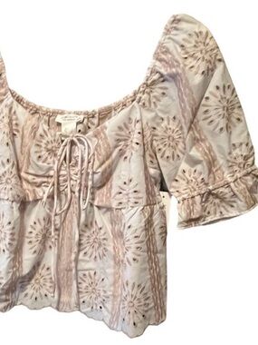 Eyelet Tie-Front Blouse in Blush Pink